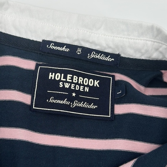 Holbrook Sweden Navy & Pink Striped Cotton Dress Size Large - Picture 5 of 12